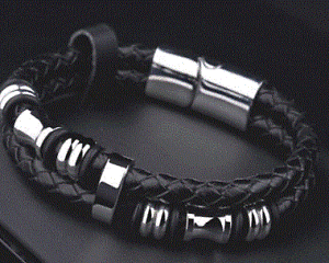 Magnetic Buckle Printed Faux Leather Chain Bracelet For Men