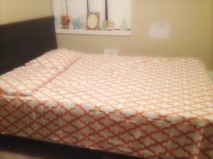Queen size mattress with frame and headboard-Like new