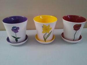 Set of 3 Ceramic Spring Flower Pots - NEW