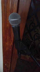 Shure sm58 mic and mic stand.