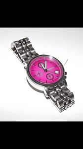 Silver Hot Pink Face Fossil Watch