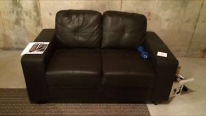 leather love seats, leather sofa, mantel