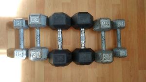 35 lb 30 lb and 15 lb dumbbell weights