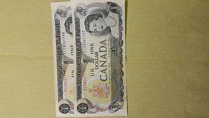  Canadian $1 bills 2 consecutive numbers