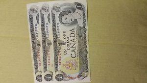  Canadian $1 bills 3 consecutive numbers