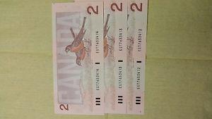  Canadian $2 bills consecutive numbers