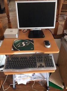 Computer table, monitor, keyboard and mouse for sale.