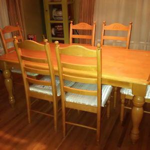 Dining Table and Six Chairs and Buffet and Hutch