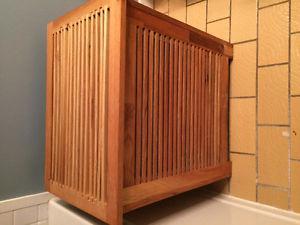 Lined wooden laundry hamper