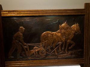 Oak-framed Hand crafted hammered copper scene