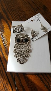 Owl pendant and earrings