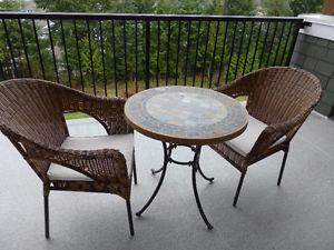 Quality plastic wicker set with two chairs and bistro table.