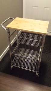 Wire shelf cart with bamboo top