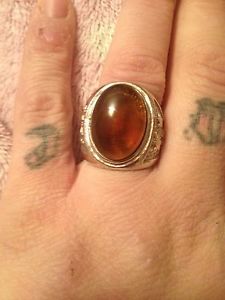 Womens' silver and amber ring