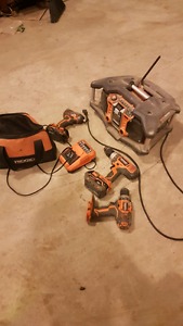 2 Rigid drills, driver and radio.