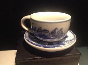 Antique Blue White Chinese Oriental Tea Cup & Saucer