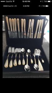 BRAND NEW 12 PERSON UTENSIL SET IN WOOD CASE