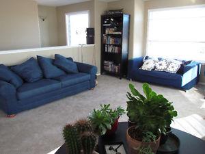 Blue sofa - big giant love seat - 