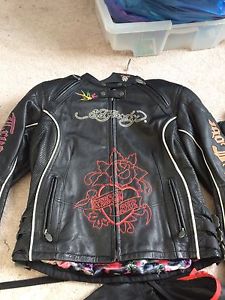 Ladies Ed Hardy motorcycle leather jacket/ Martino boots