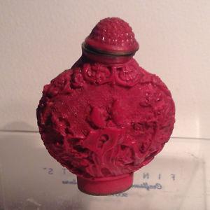 VINTAGE CINNABAR CHINESE SNUFF BOTTLE SIGNED