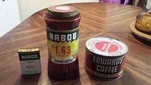 Vintage Nabob jar & two vintage tins