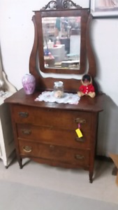 Vintage Solid Wood 3 Drawer Dresser with Mirror for Sale