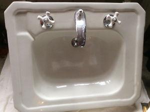 Vintage, white porcelain pedestal sink