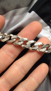 10mm thick 21 inch long diamond cut silver chain