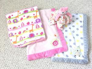 3 Baby Blankets and Owl Stuffy