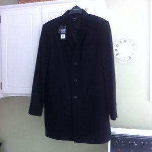 3/4 length men's Black wool/poly blend over coat NEVER WORN