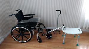 Breezy Ultra4 wheelchair, adjustable shower seat and canes