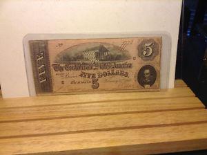 Confederate States of America  Five Dollar Bill Civil