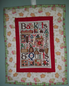 Hand embroidered wall mini-quilt - Birhouses