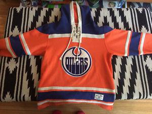 Oilers hooded sweater jersey size Medium