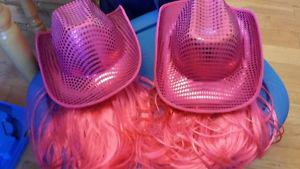 Pink wigs and hats