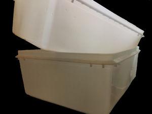 Plastic storage boxes with covers, $2.50 apiece
