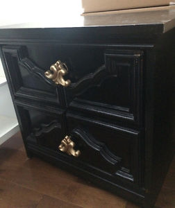 Solid Black Side Table w/Gold Handles