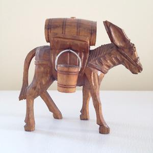 Vintage 's Hand Carved Wooden Pack Donkey/Burro