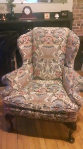 Antique Wing Back Accent Chair In Good Condition