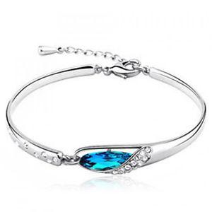 Blue Gem Inlay Crystal Silver Plated Bracelet
