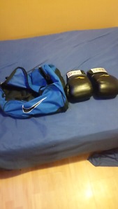 Boxing gloves and gym bag