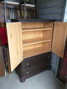Dark Painted Pine Armoire Dresser + Matching Pair Side