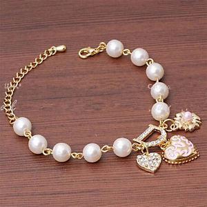 Fashion Jewelry Gold Cuff Bangle Love Heart Charm Bracelet
