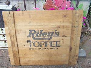 Great Large Old Wooden Crate Advertising Sign Riley's TOFFEE