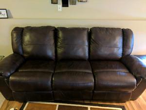 Leather power recliner couch