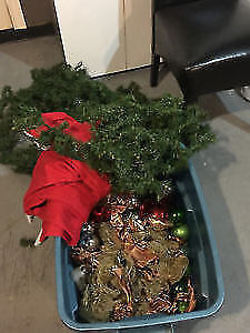 Tote of Christmas Decorations