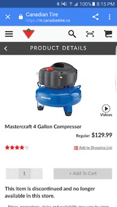 *brand new never opened*Mastercraft 4 gallon compressor