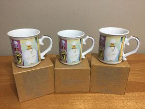 3-"AVON" COMMEMORTIVE CERAMIC COLLECTIBLE MUGS WITH BOXES