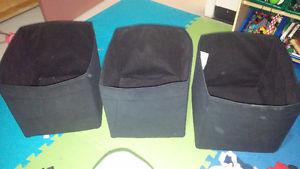 3 Black textile foldable organiser boxes
