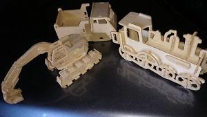 3 Wooden Tractor, trucks,picture frame¸ceramic owl need